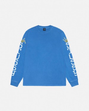 Stussy Jumbo LS Tee Pigment Dyed - Unisex Longsleeve Azules | MXEAH19601