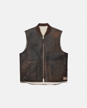 Stussy Reversible Shearling Workgear Vest - Unisex Jackets Marrom | PMXER68659