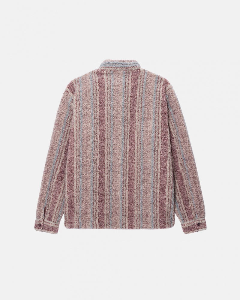Stussy A Rayas Sherpa Shirt - Unisex Tops Rojos | DMXKV71403