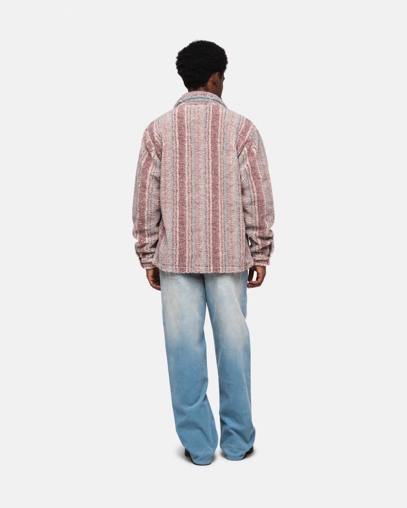 Stussy A Rayas Sherpa Shirt - Unisex Tops Rojos | DMXKV71403