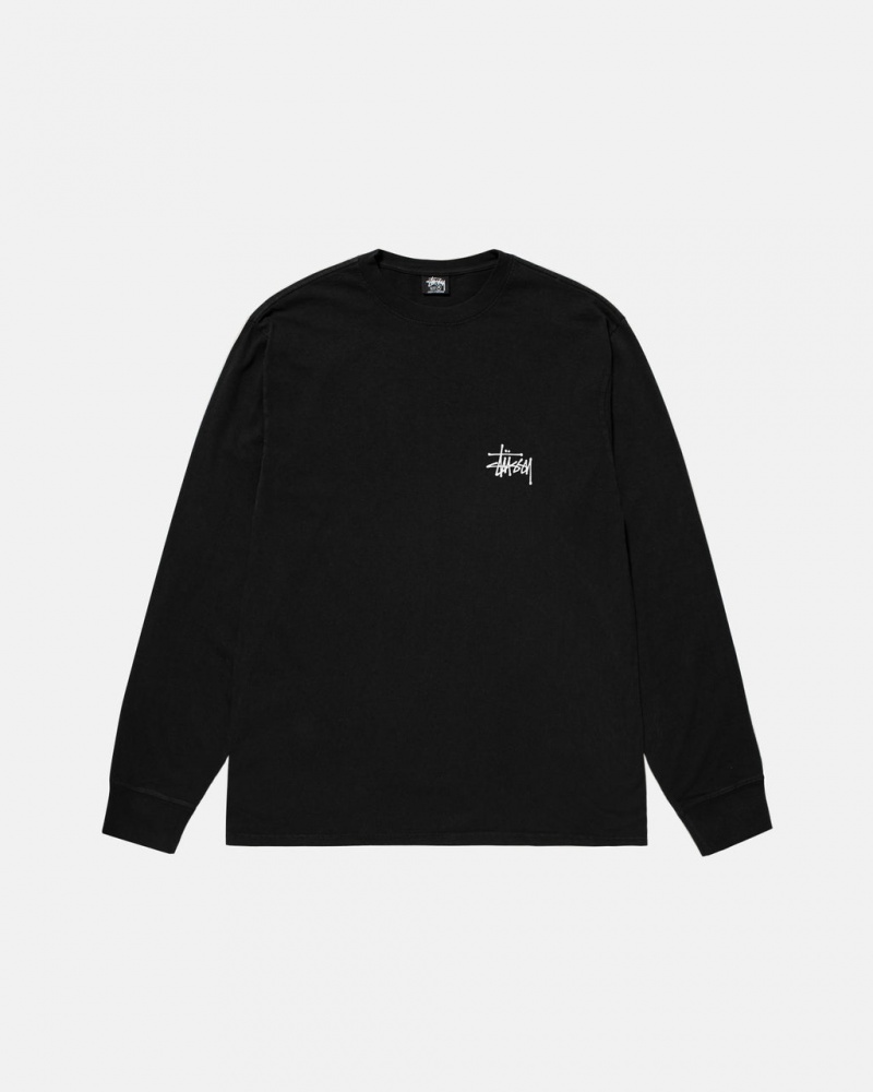 Stussy Basic Stussy LS Tee Pigment Dyed - Unisex Longsleeve Negros | TMXWZ56814