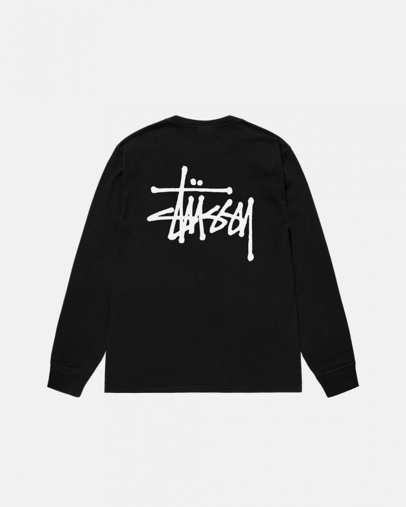 Stussy Basic Stussy LS Tee Pigment Dyed - Unisex Longsleeve Negros | TMXWZ56814