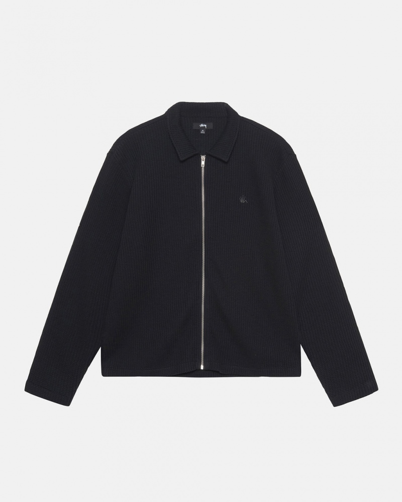 Stussy Big Thermal Zip Shirt - Unisex Tops Negros | TMXPQ81820