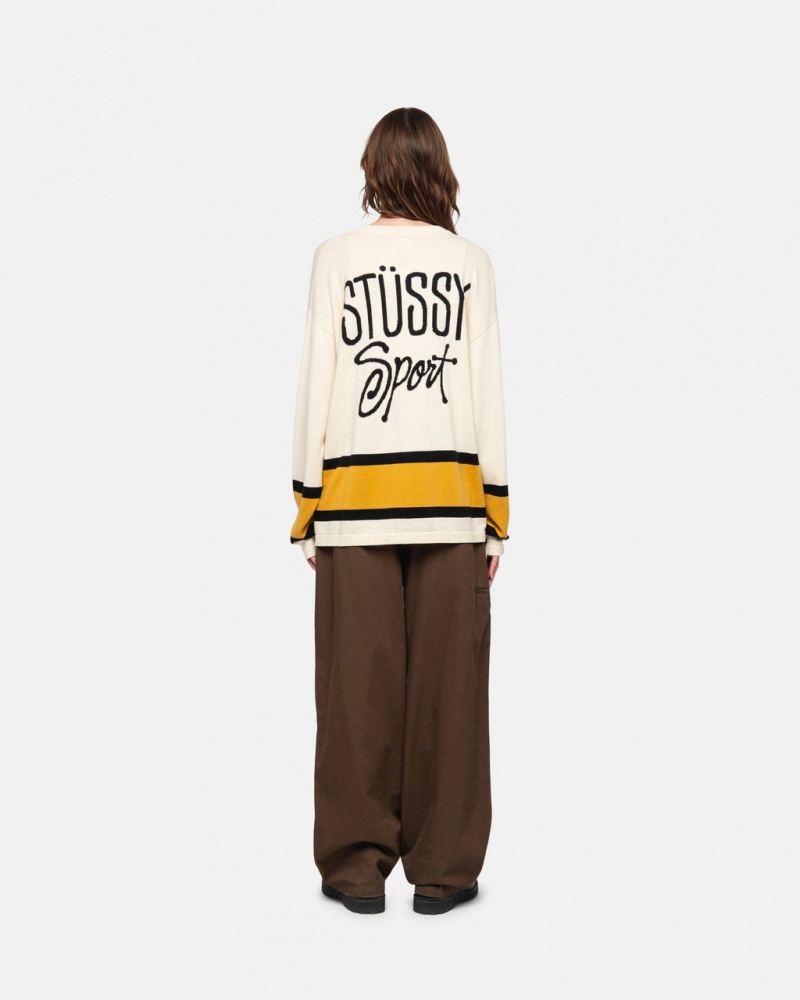Stussy Hockey Sueter - Unisex Sweaters Knits Beige | UMXND58088