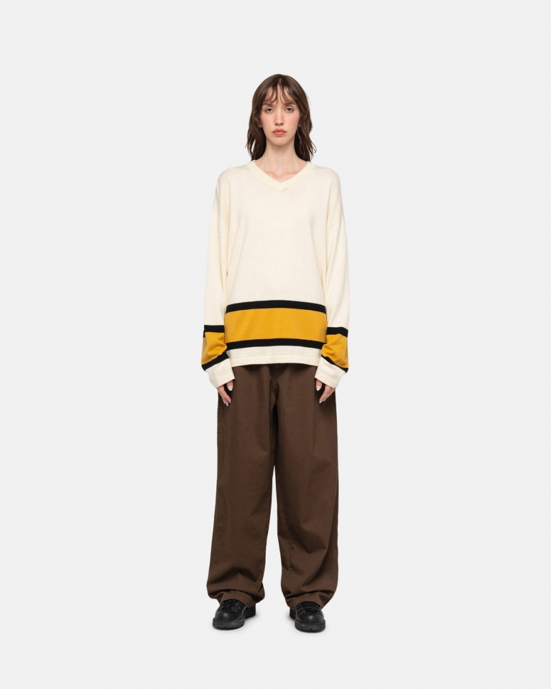 Stussy Hockey Sueter - Unisex Sweaters Knits Beige | UMXND58088