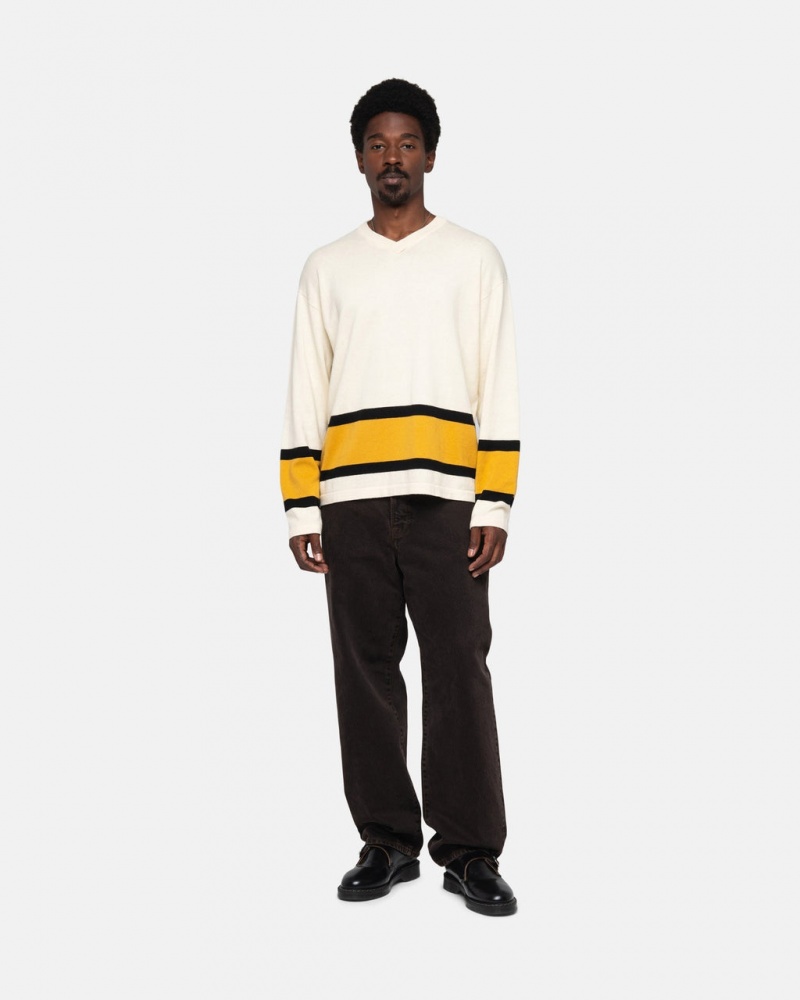 Stussy Hockey Sueter - Unisex Sweaters Knits Beige | UMXND58088