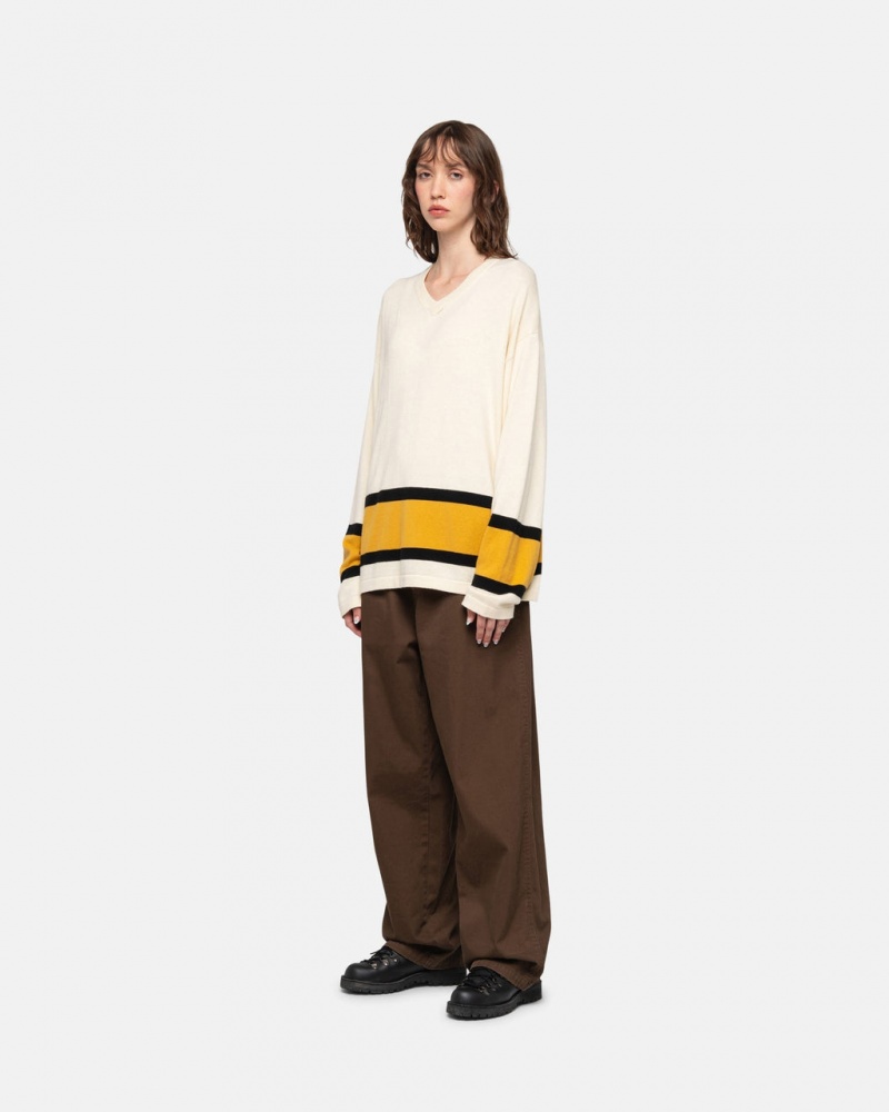 Stussy Hockey Sueter - Unisex Sweaters Knits Beige | UMXND58088