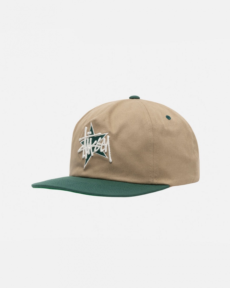 Stussy Mid-Depth Basic Star Strapback - Unisex Kaki | GMXEC46712