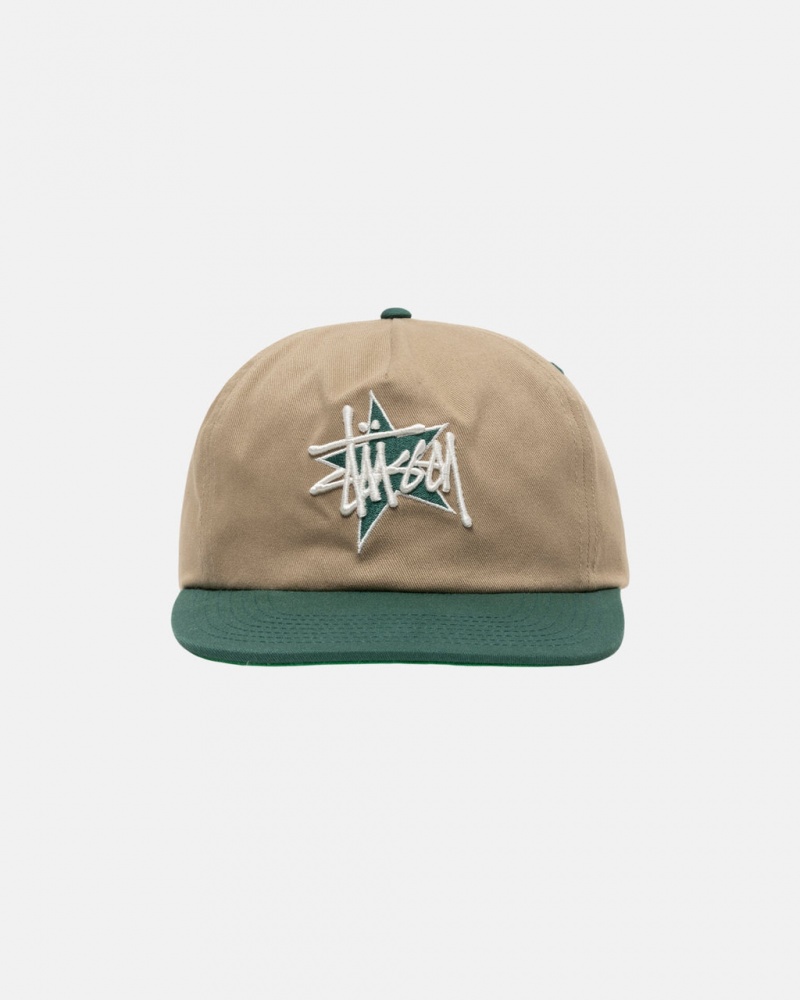 Stussy Mid-Depth Basic Star Strapback - Unisex Kaki | GMXEC46712