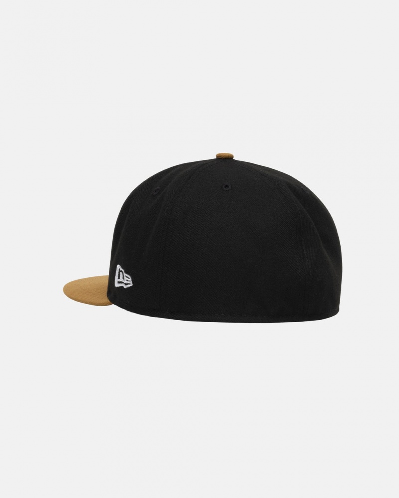 Stussy New Era 59Fifty Curly S - Unisex Negros Dorados | MXXMI15346