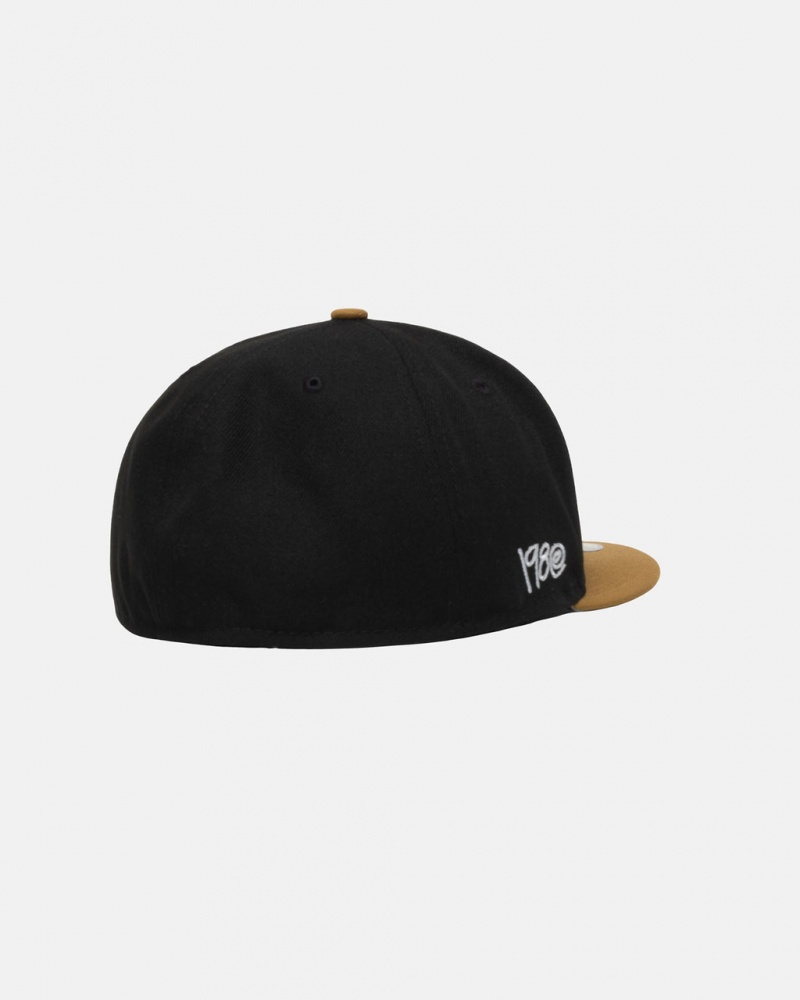Stussy New Era 59Fifty Curly S - Unisex Negros Dorados | MXXMI15346