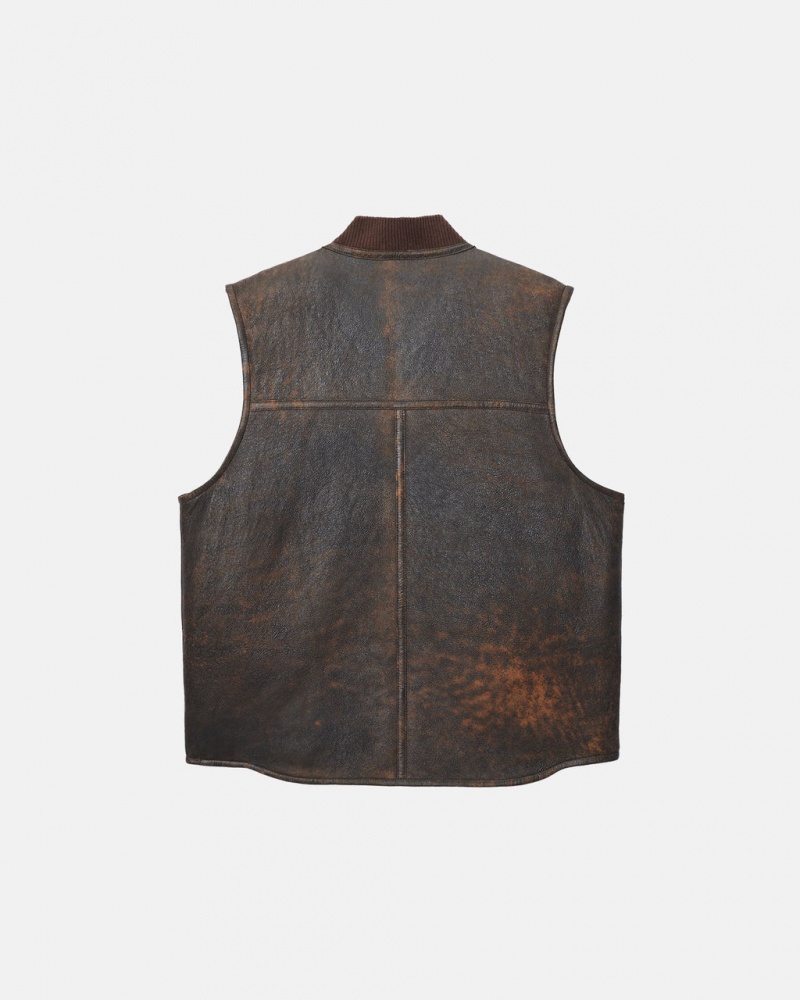 Stussy Reversible Shearling Workgear Vest - Unisex Jackets Marrom | PMXER68659