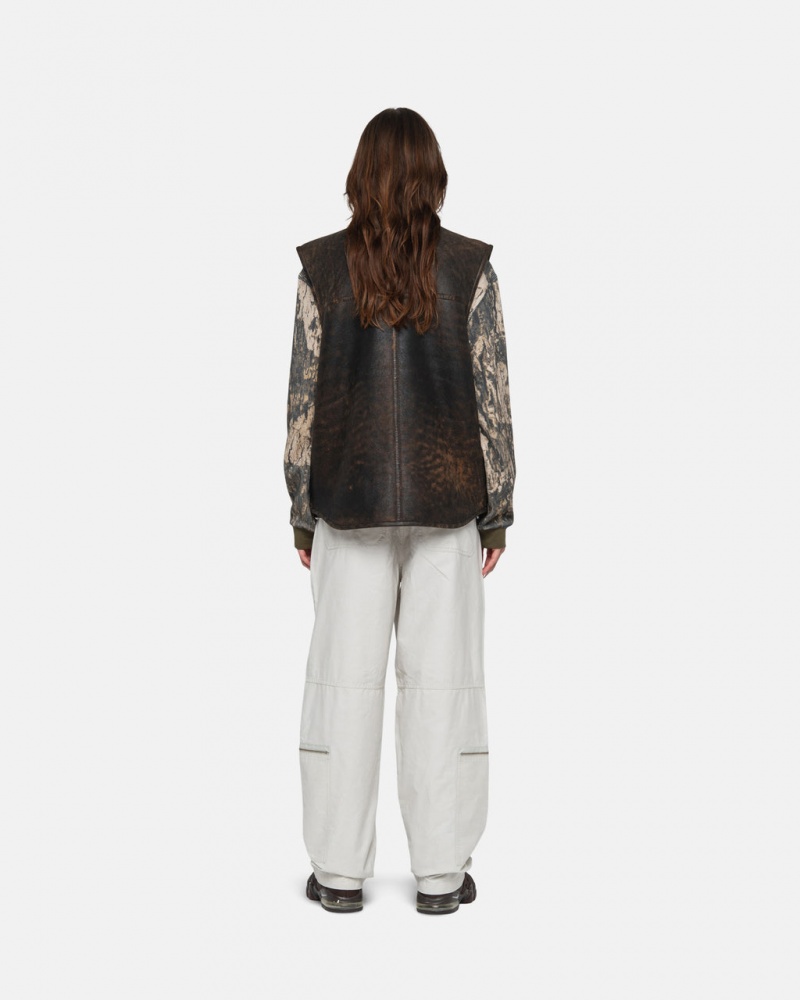 Stussy Reversible Shearling Workgear Vest - Unisex Jackets Marrom | PMXER68659