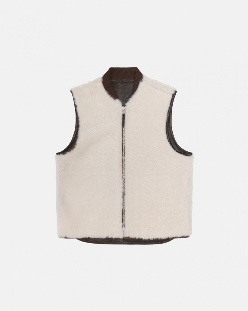 Stussy Reversible Shearling Workgear Vest - Unisex Jackets Marrom | PMXER68659