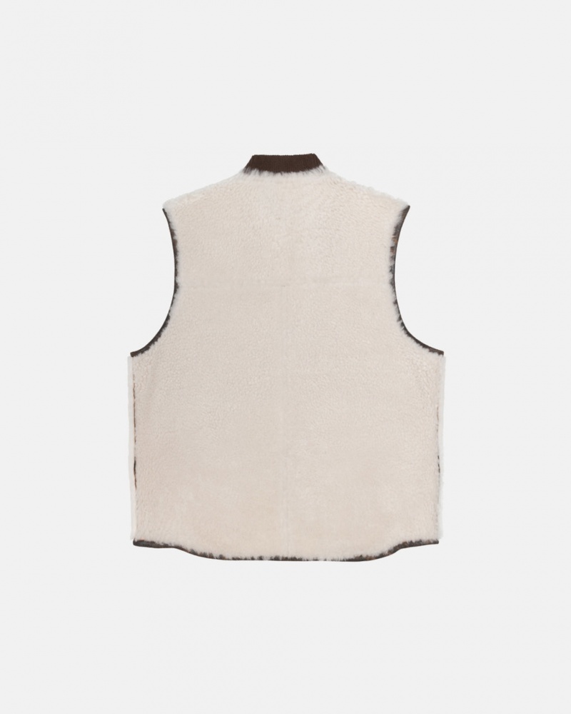 Stussy Reversible Shearling Workgear Vest - Unisex Jackets Marrom | PMXER68659