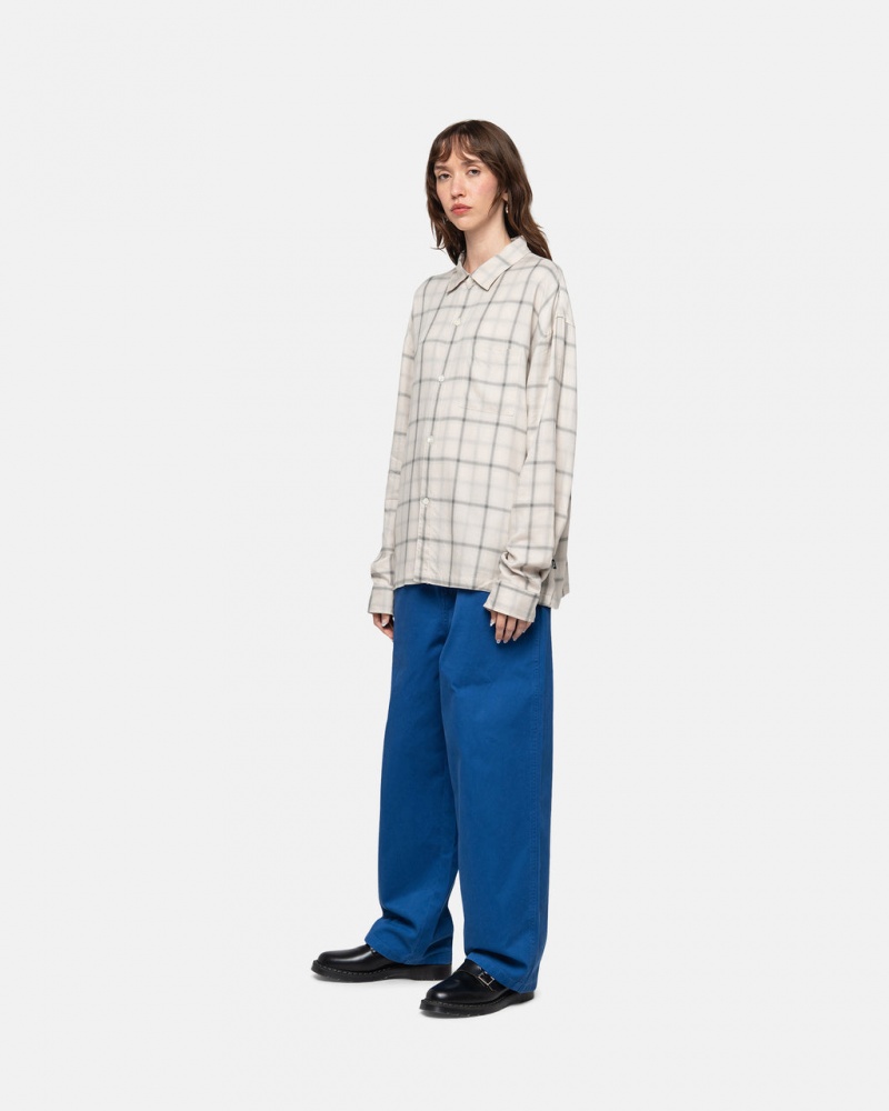 Stussy Shadow Plaid Rayon Shirt - Unisex Tops Beige | MXJBT53168