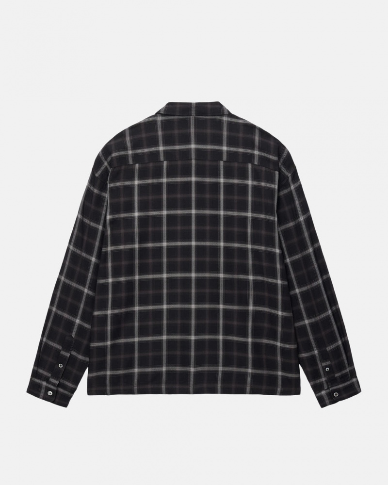 Stussy Shadow Plaid Rayon Shirt - Unisex Tops Negros | TMXWZ57978