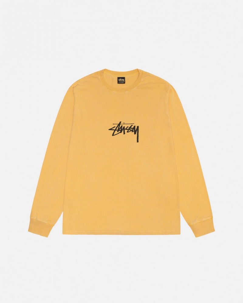 Stussy Small Stock LS Tee Pigment Dyed - Unisex Longsleeve Naranjas | YMXGT18123