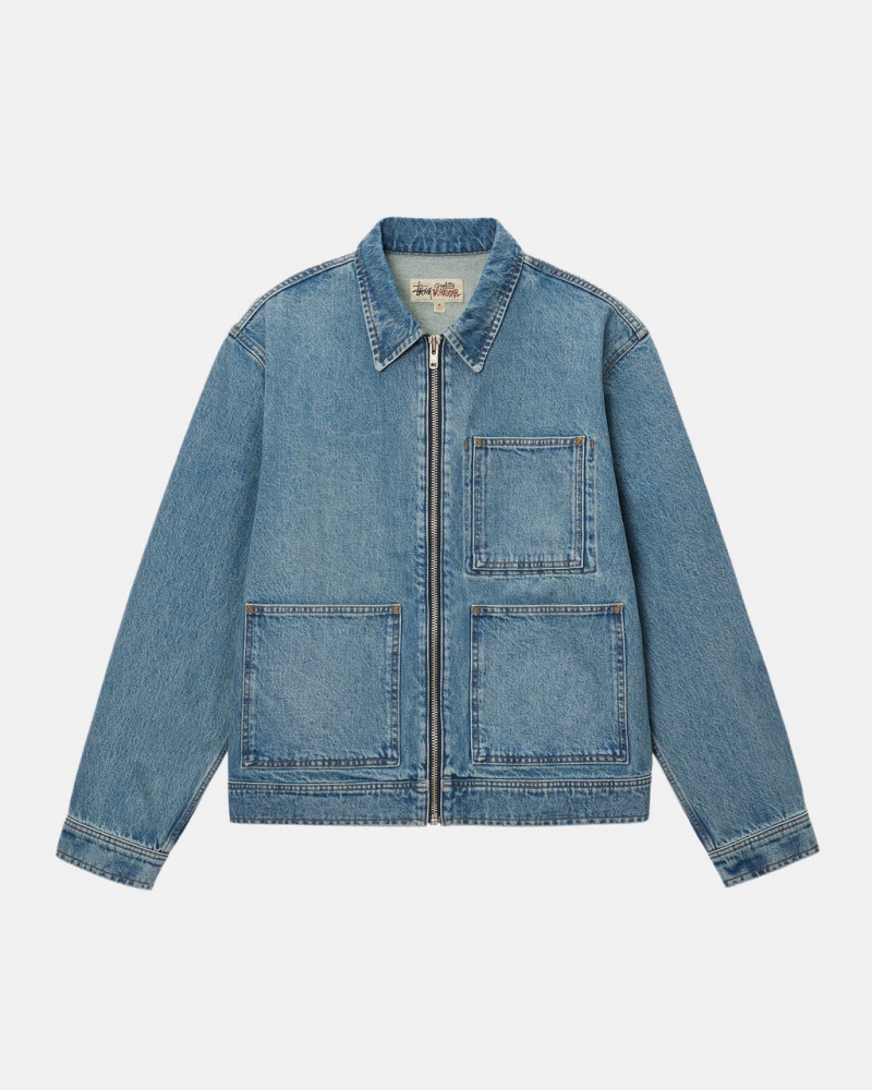 Stussy Zip Trabajo Jacket Denim - Unisex Jackets Outerwear Azules | MMXFT74657